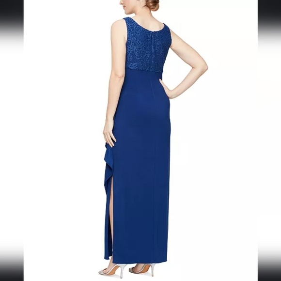 NWT Alex Evenings 2-Pc Lace Glitter Bolero Gown in Royal Blue Size 8 Petite - Picture 4 of 13